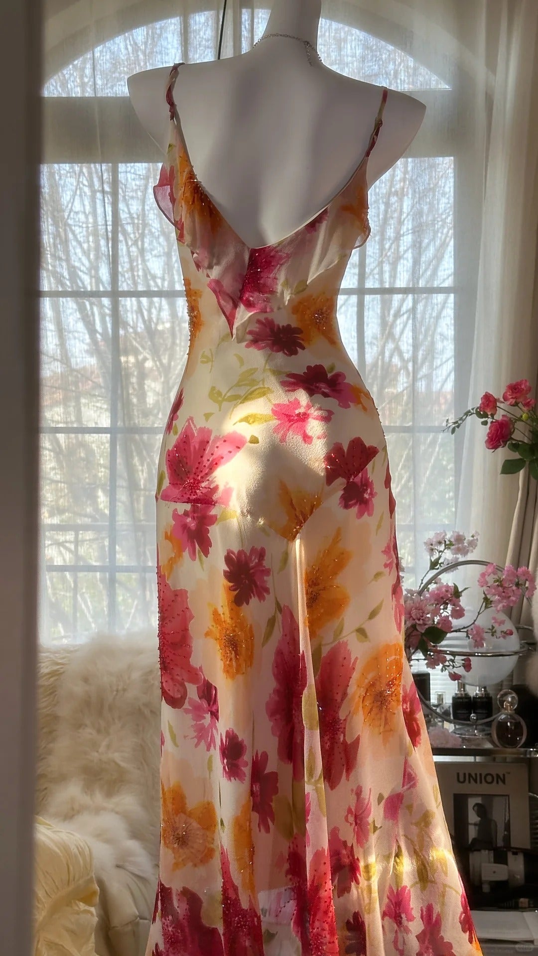 Sexy Mermaid Spaghetti Straps Chiffon Printed Flowers Beads Long Prom Dresses Formal Dress - View 10 | FashionDia