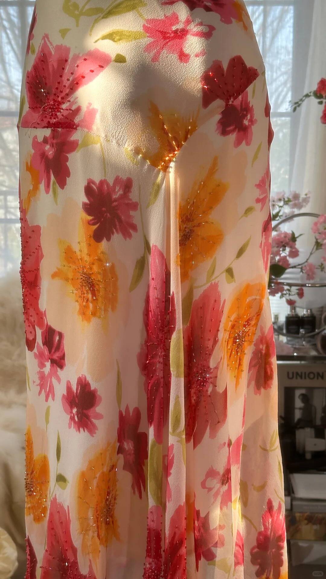 Sexy Mermaid Spaghetti Straps Chiffon Printed Flowers Beads Long Prom Dresses Formal Dress - View 2 | FashionDia
