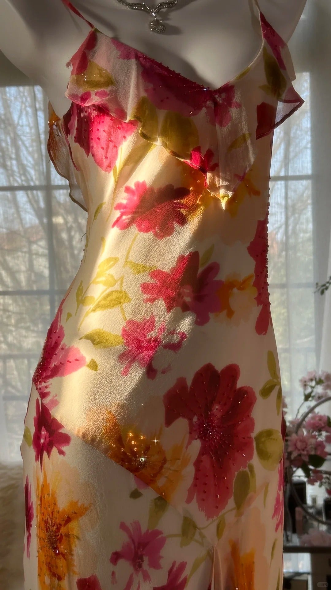 Sexy Mermaid Spaghetti Straps Chiffon Printed Flowers Beads Long Prom Dresses Formal Dress - View 5 | FashionDia
