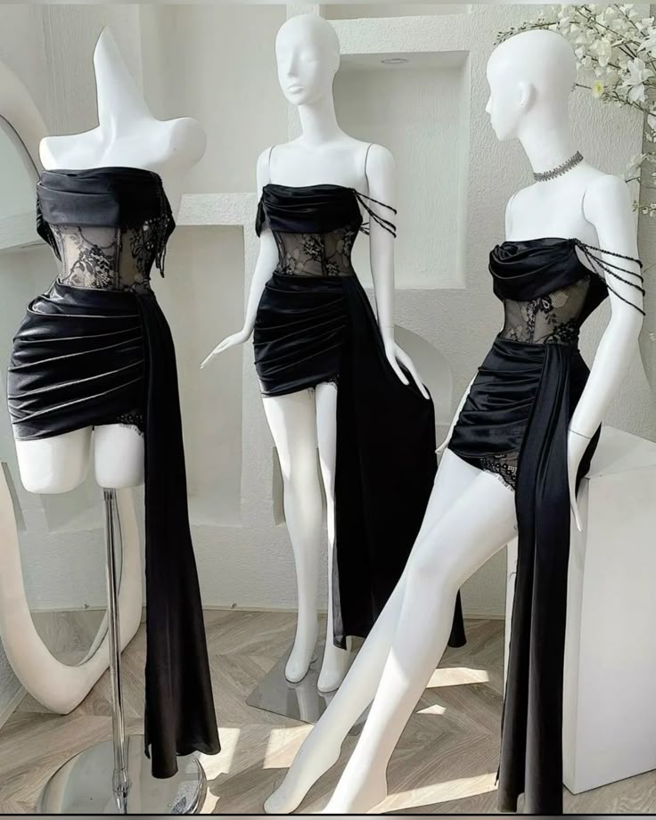 Chic Mermaid Off-the-Shoulder Black Satin Lace Short Homecoming Dress 20th Birthday Outfits - FashionDia