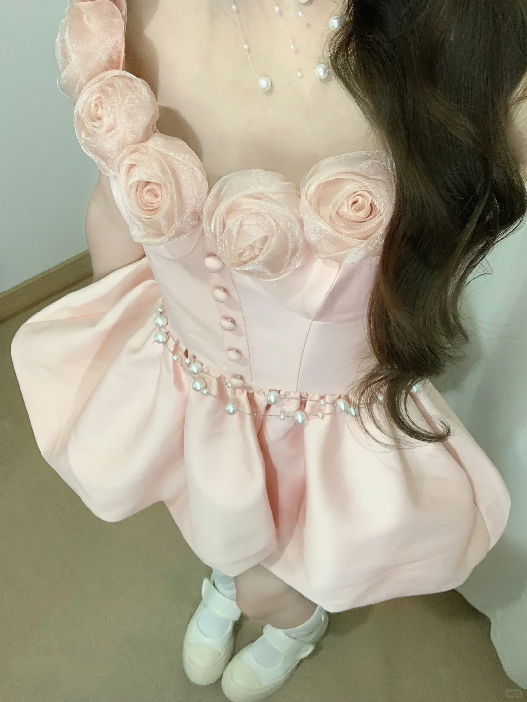 Pink A-Line Spaghetti Straps Satin Flowers Short Homecoming Dress 18th Birthday Outfits - View 3 | FashionDia