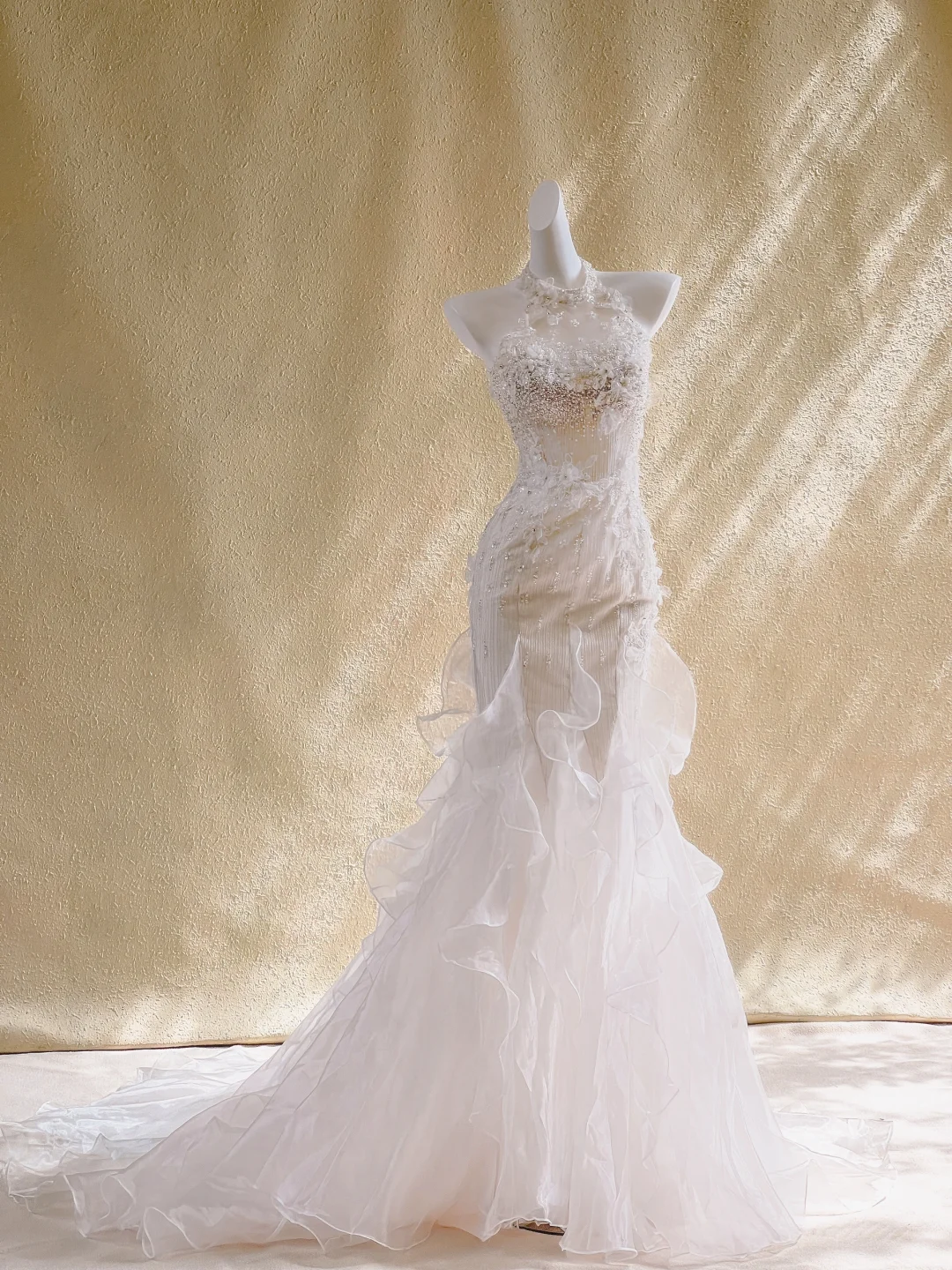 Timeless Mermaid Halter Satin Tulle Beads Long Wedding Dresses