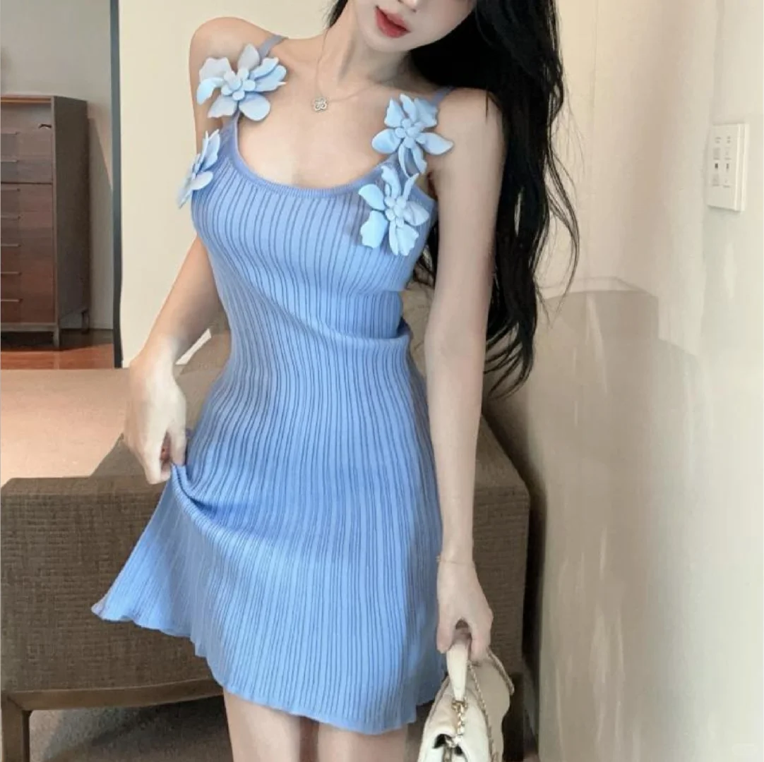 Blue A-Line Spaghetti Straps Satin Applique Short Homecoming Dress 16th Birthday Outfits - FashionDia