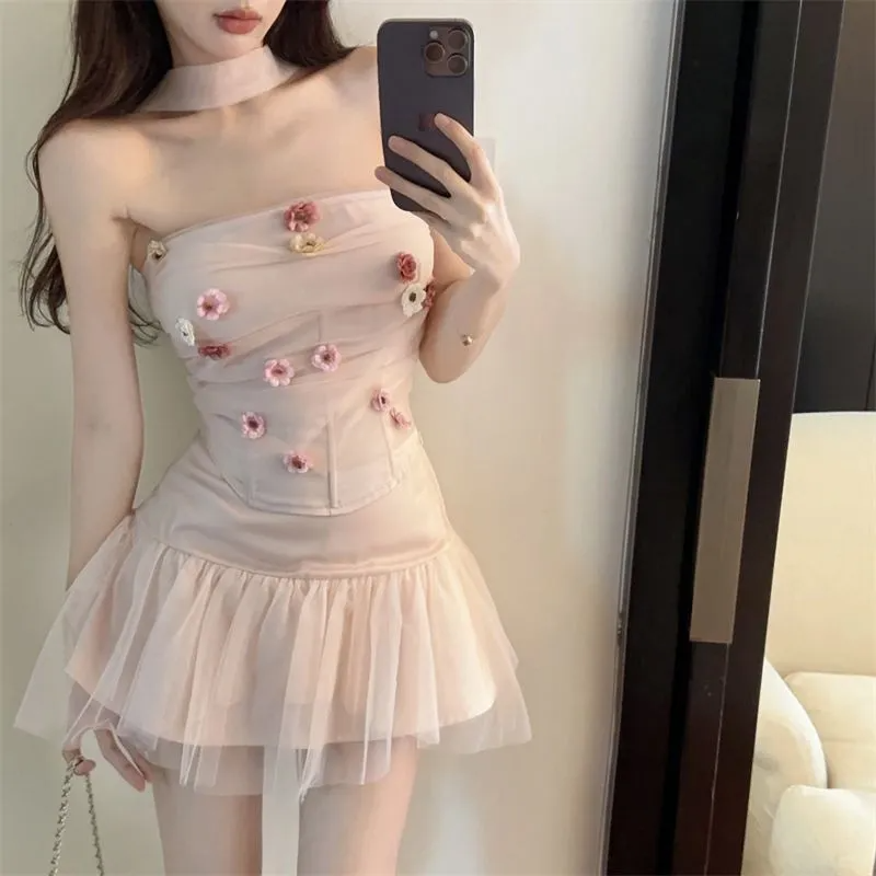 Fairy A-Line Strapless Satin Tulle Applique Short Homecoming Dress 18th Birthday Outfits - FashionDia