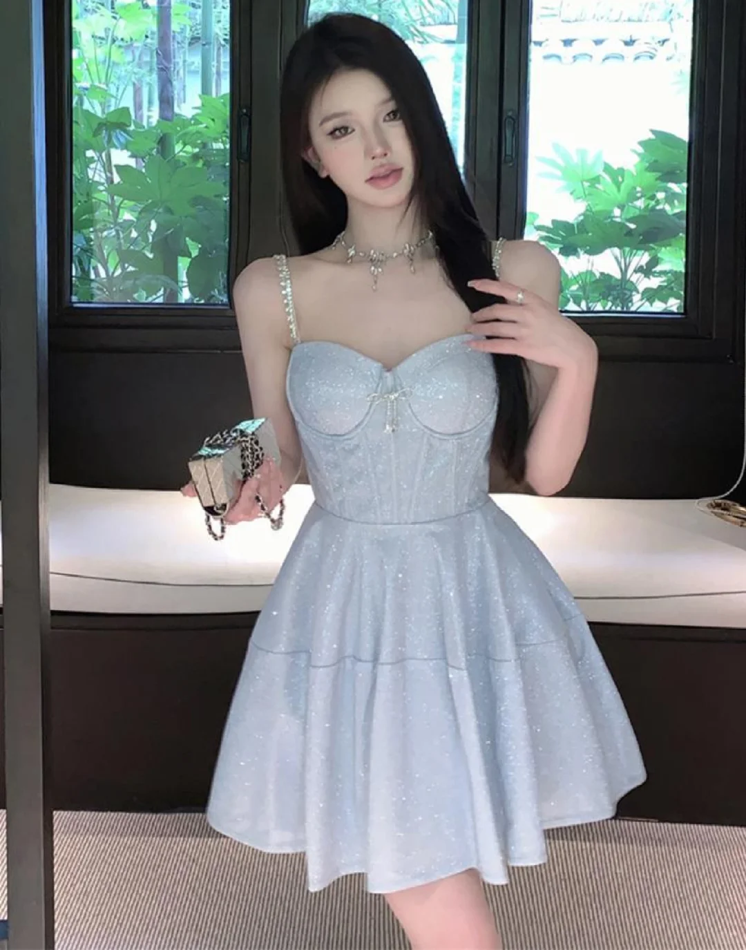 Sweet A-Line Spaghetti Straps Satin Sequin Short Homecoming Dress 16th Birthday Outfits - FashionDia