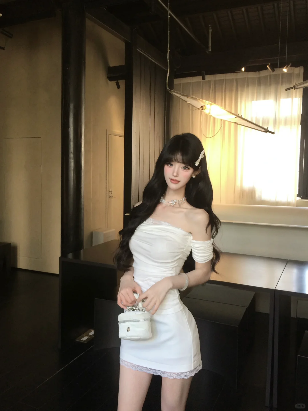 Chic 20th White Mermaid Off-the-Shoulder Satin Short Homecoming Dress Birthday Outfits - FashionDia