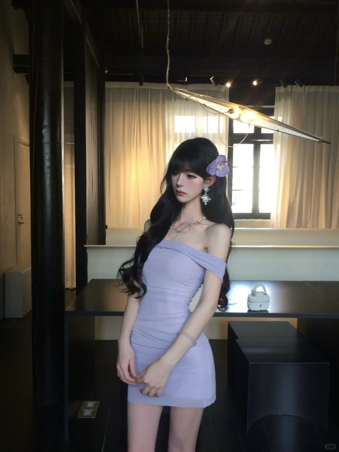 Charming 20th Lilac Mermaid Off-the-Shoulder Satin Short Homecoming Dress Birthday Outfits - View 4 | FashionDia