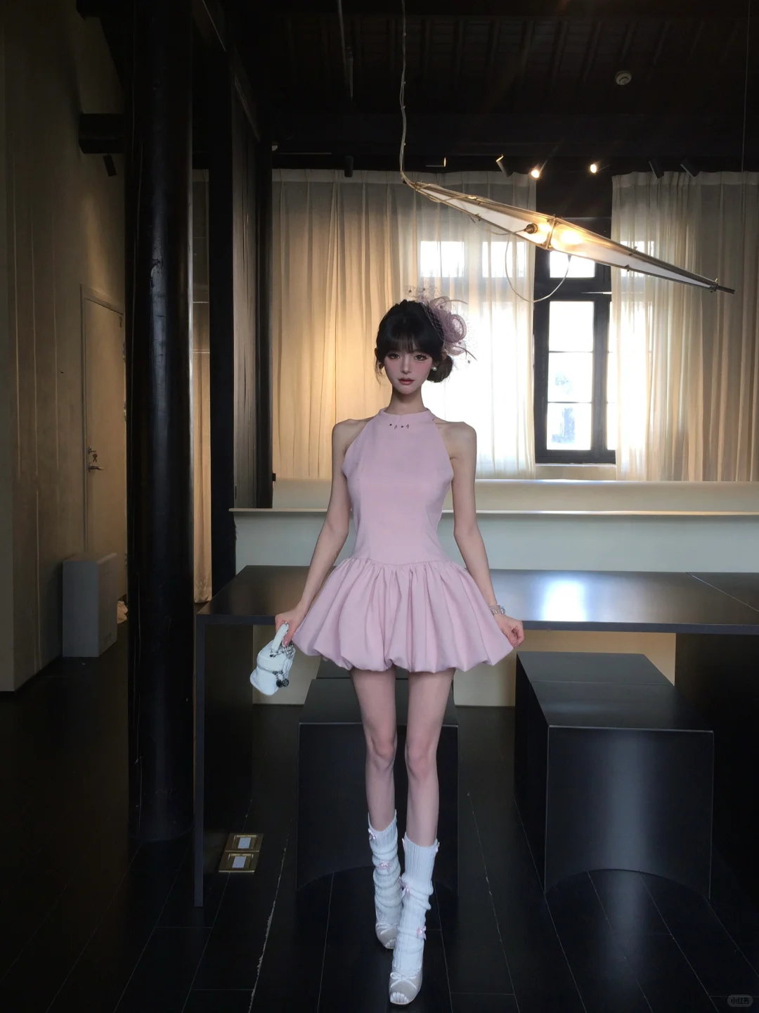 Sweet 17th Pink A-Line Halter Satin Short Homecoming Dress Birthday Outfits - View 2 | FashionDia