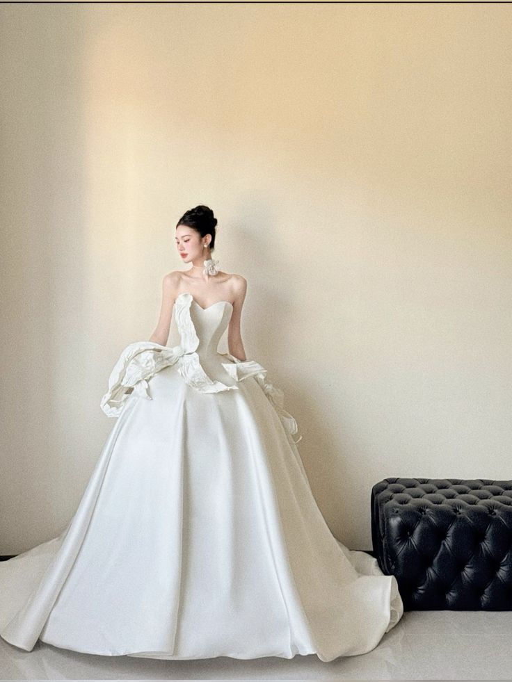 Timeless Ball Gown Strapless Satin With Gloves Long Wedding Dresses