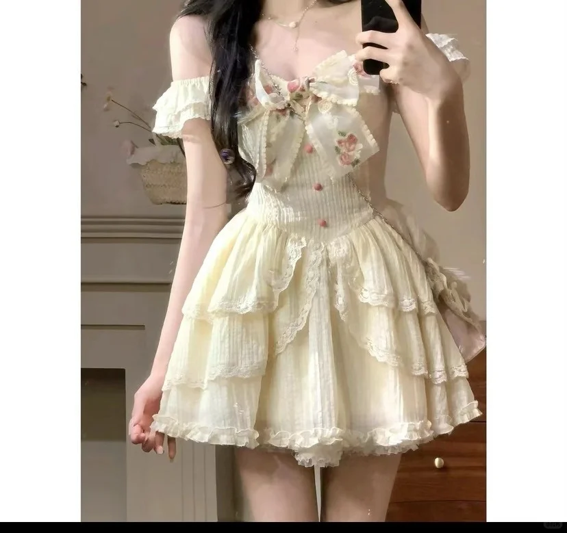 Chic A-Line Off-the-Shoulder Satin Lace Short Homecoming Dress 17th Birthday Outfits - FashionDia