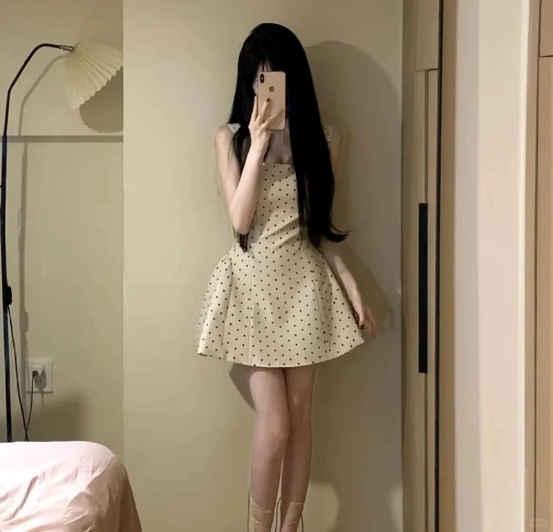 Princess A-Line Square Satin Polka Dots Short Homecoming Dress 17th Birthday Outfits - FashionDia