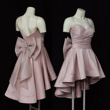 Sweet 17th Pink A-Line Spaghetti Straps Satin Back With Bow Short Homecoming Dress Birthday Outfits - FashionDia