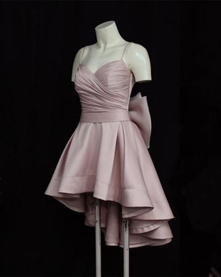 Sweet 17th Pink A-Line Spaghetti Straps Satin Back With Bow Short Homecoming Dress Birthday Outfits - View 2 | FashionDia