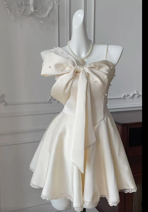 Cute A-Line Spaghetti Straps Satin Beads Short Homecoming Dress 16th Birthday Outfits - FashionDia