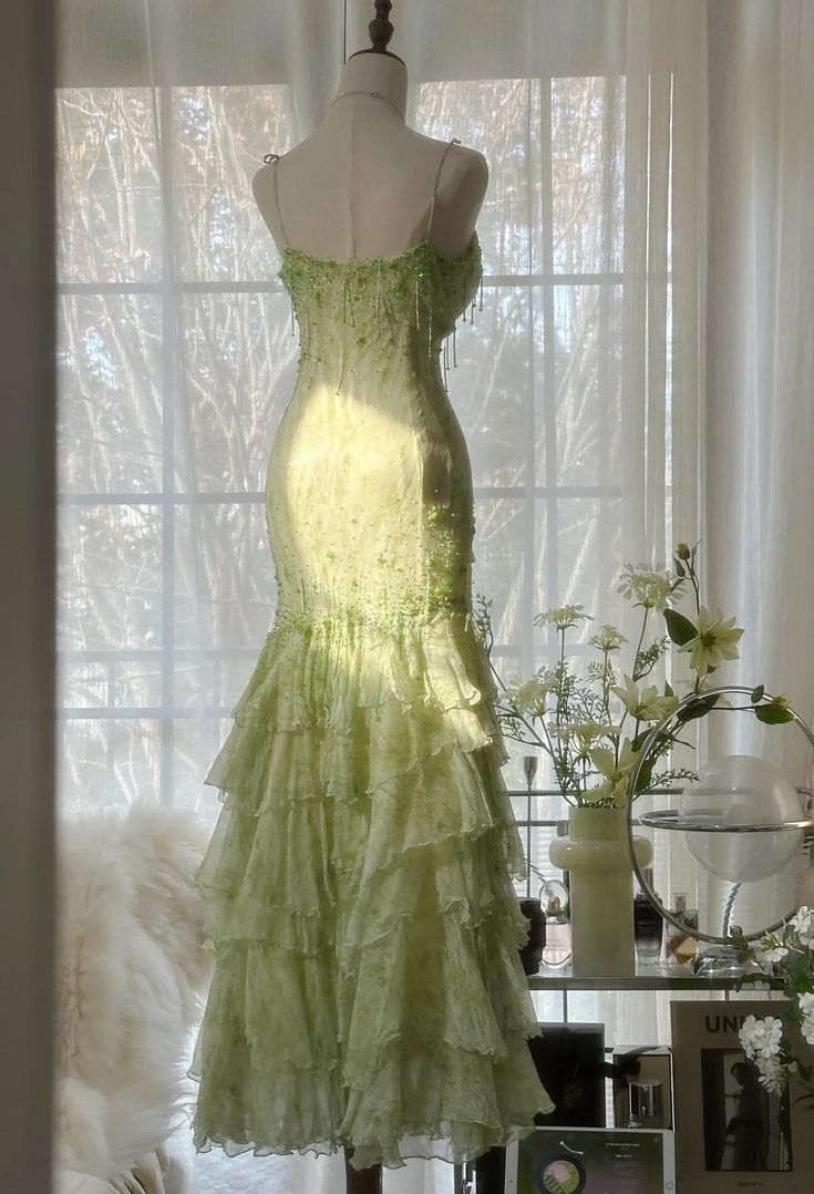 Stunning Mermaid Spaghetti Straps Satin Chiffon Sequin Beads Long Prom Dresses Formal Dress
