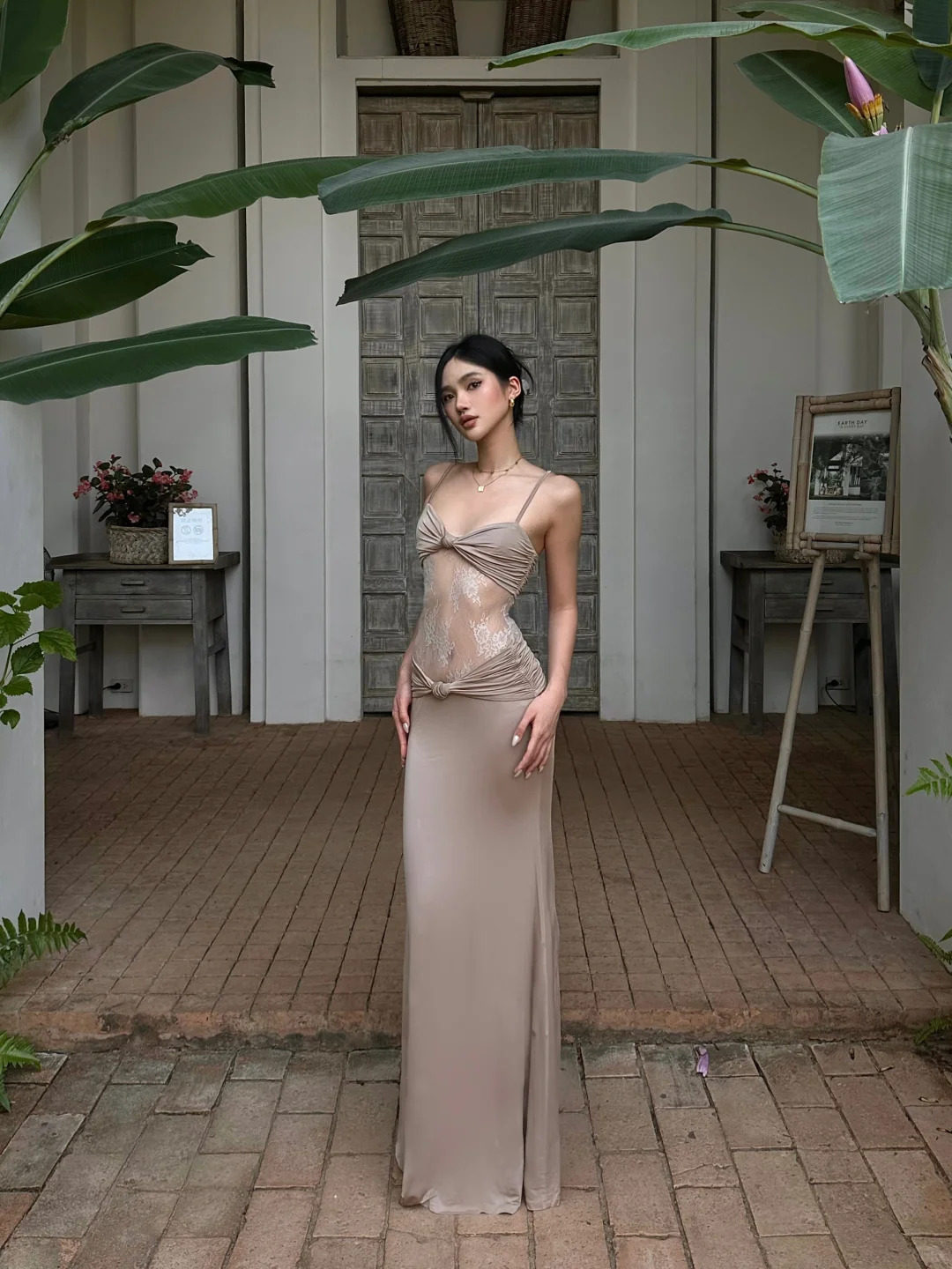 Sexy Bodycon Mermaid Spaghetti Straps Satin Lace Pleated Long Prom Dresses Formal Dress - View 4 | FashionDia