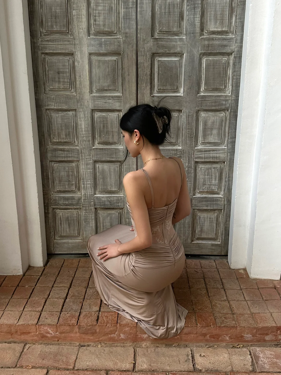 Sexy Bodycon Mermaid Spaghetti Straps Satin Lace Pleated Long Prom Dresses Formal Dress - View 5 | FashionDia