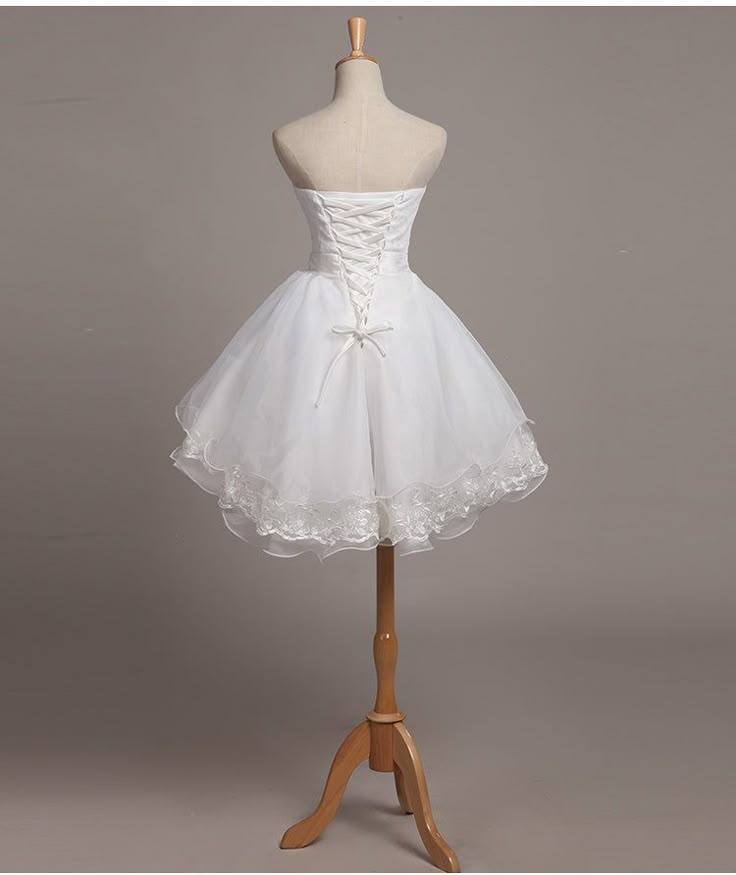 Sweet 16th White Ball Gown Satin Tulle Lace Short Homecoming Dress Birthday Outfits - View 3 | FashionDia