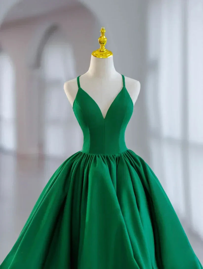 Classy Ball Gown Spaghetti Straps Green Satin Short Homecoming Dress 18th Birthday Outfits - View 3 | FashionDia