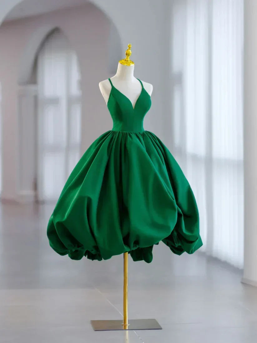 Classy Ball Gown Spaghetti Straps Green Satin Short Homecoming Dress 18th Birthday Outfits - FashionDia
