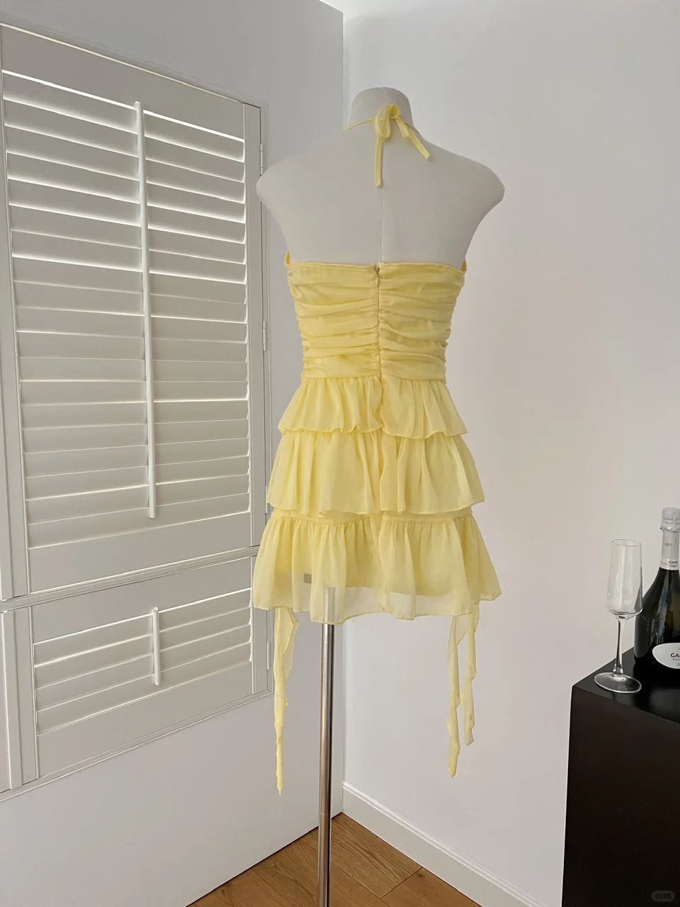 Yellow A-Line Halter Chiffon Tiered Short Homecoming Dress 19th Birthday Outfits - View 2 | FashionDia