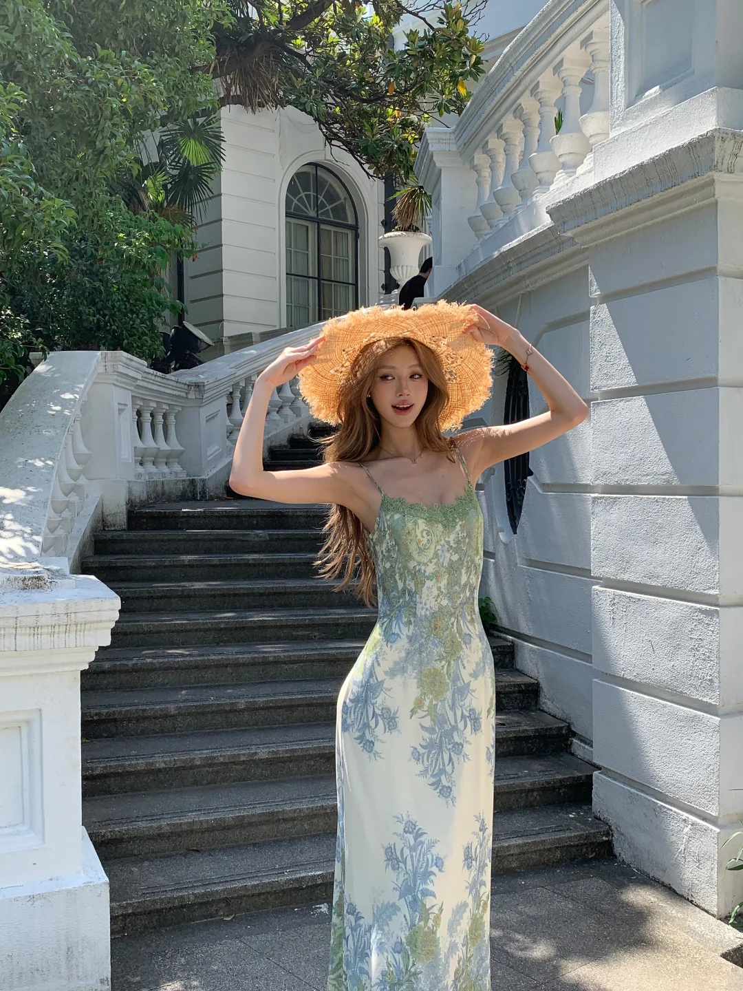 Elegant Mermaid Spaghetti Straps Satin Printed Lace Long Prom Dresses Formal Dress - View 2 | FashionDia