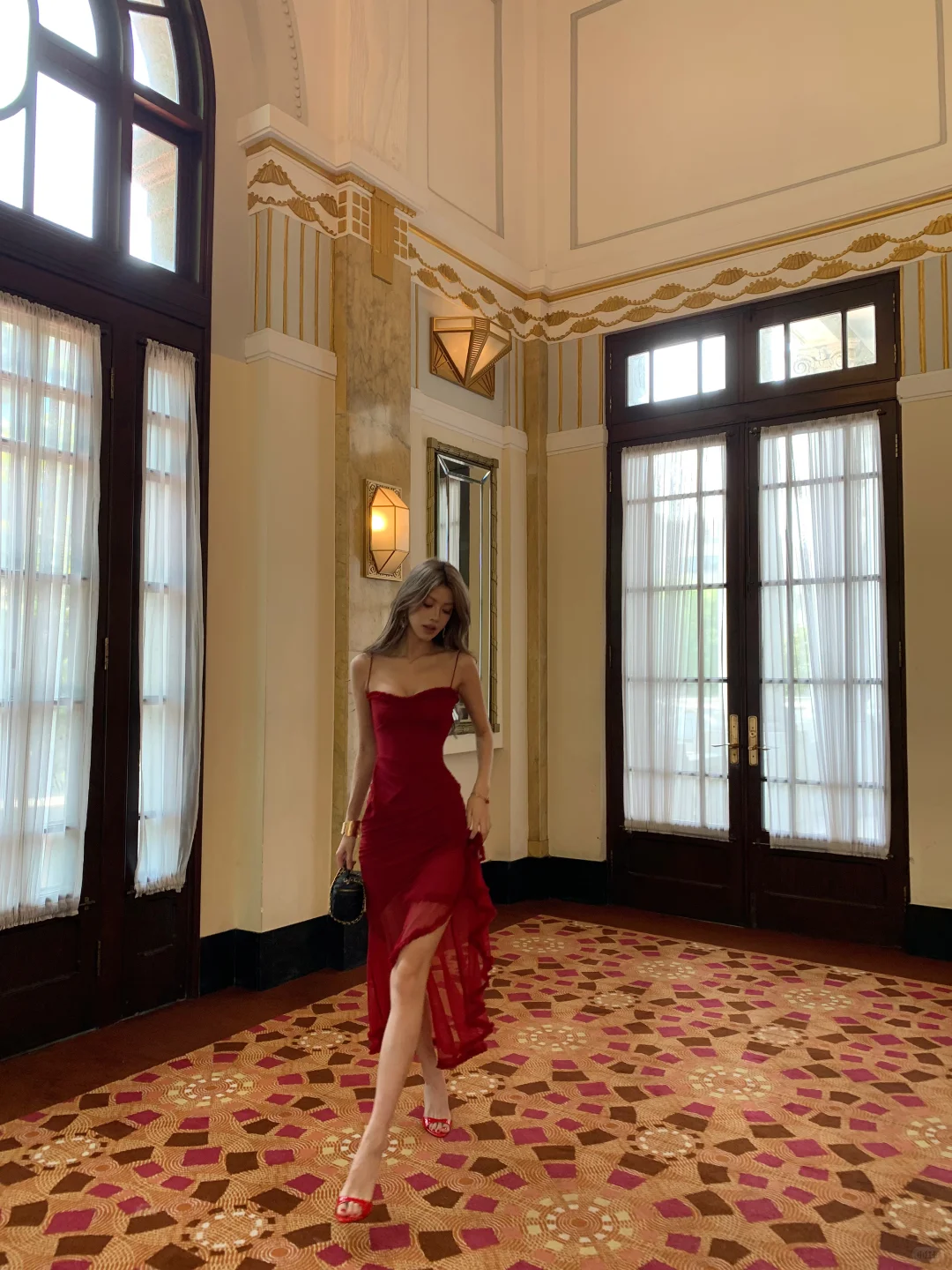 Burgundy Mermaid Spaghetti Straps Satin Long Prom Dresses Formal Dress - View 2 | FashionDia