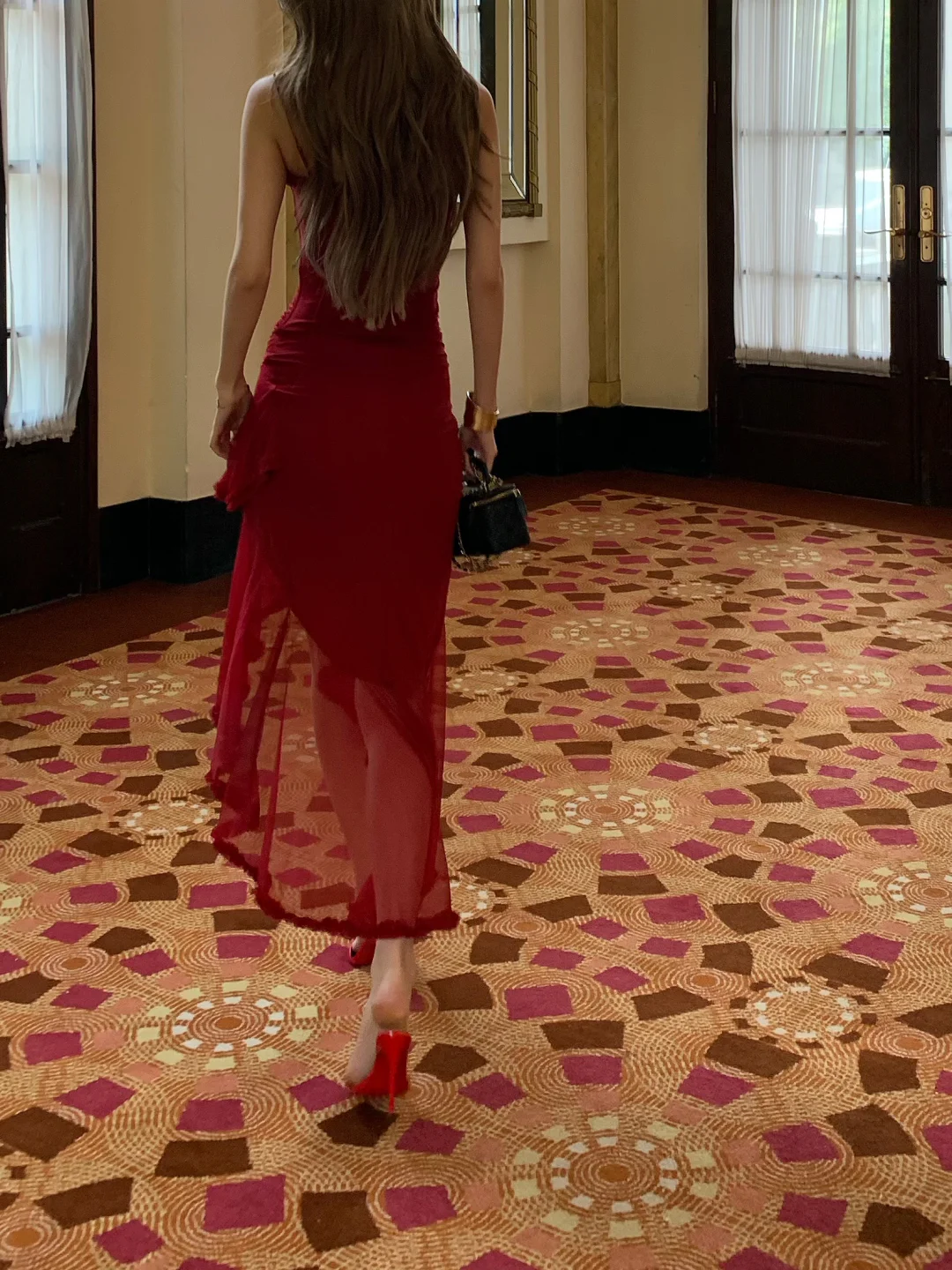 Burgundy Mermaid Spaghetti Straps Satin Long Prom Dresses Formal Dress - View 5 | FashionDia