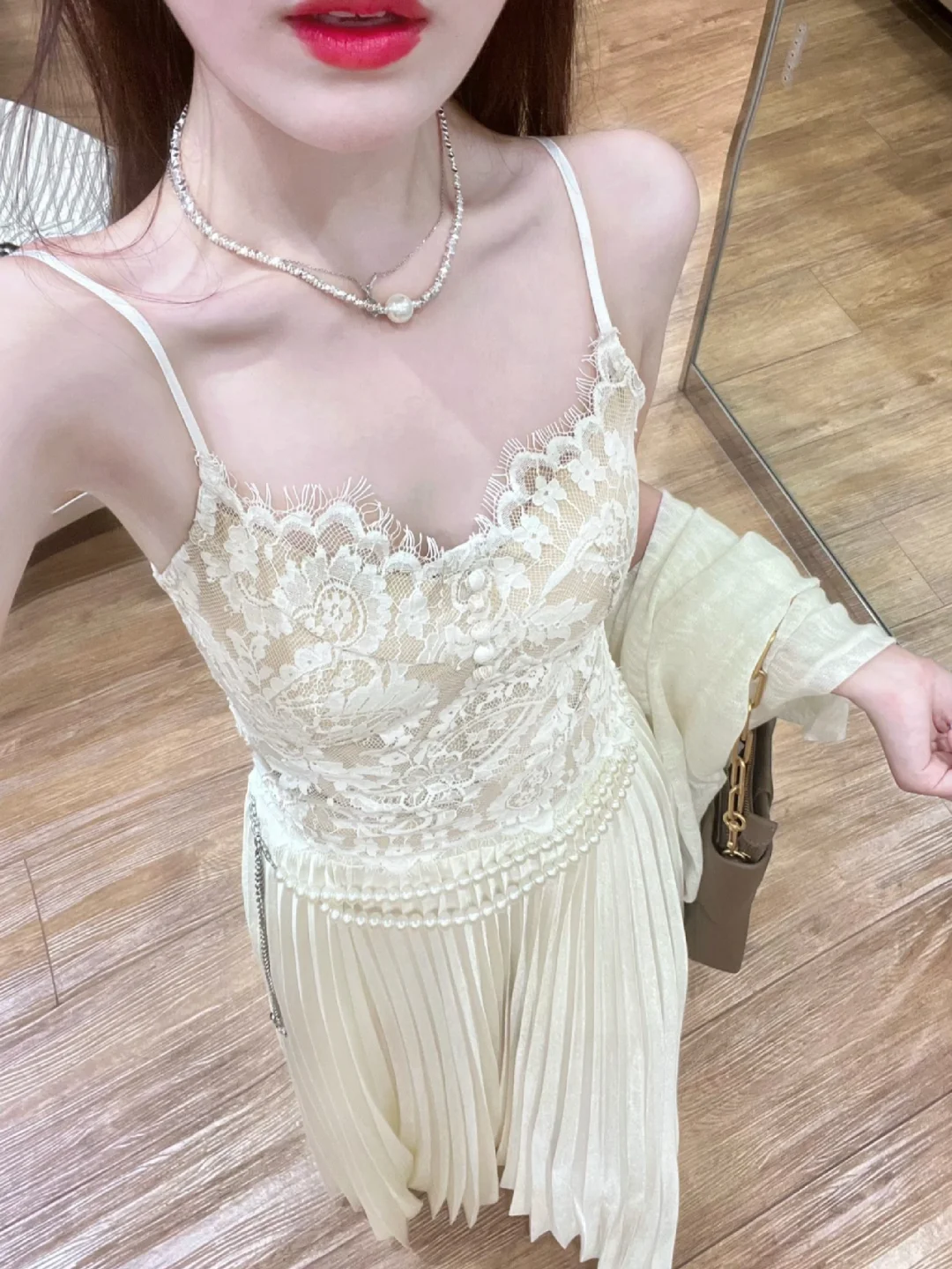 Elegant A-Line Spaghetti Straps Satin Lace Pleated Long Prom Dresses Formal Dress - FashionDia