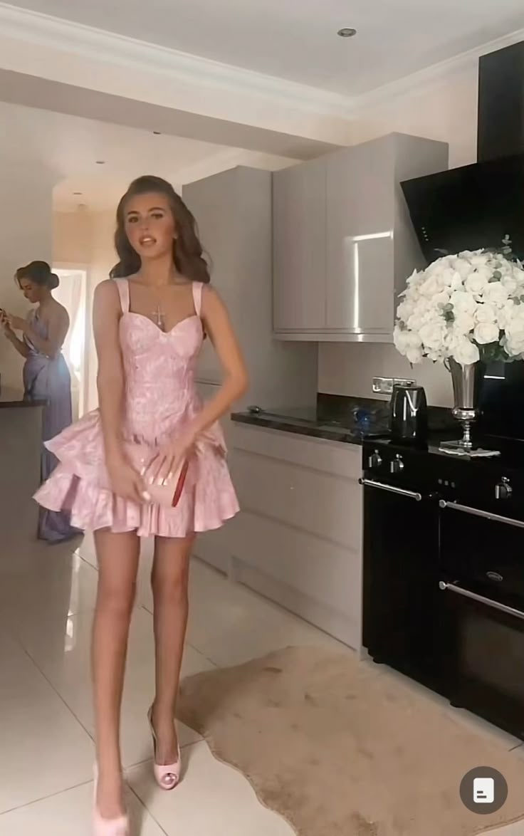 18th Pink A-Line Sweetheart Satin Tiered Short Homecoming Dress Birthday Outfits - View 2 | FashionDia