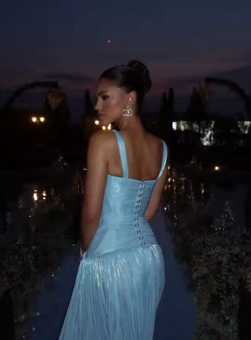 Sexy A-Line V-Neck Chiffon Slit Long Prom Dresses Formal Dress - View 4 | FashionDia