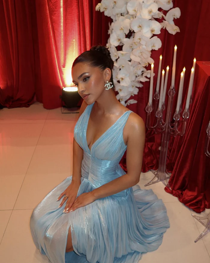 Sexy A-Line V-Neck Chiffon Slit Long Prom Dresses Formal Dress - View 5 | FashionDia