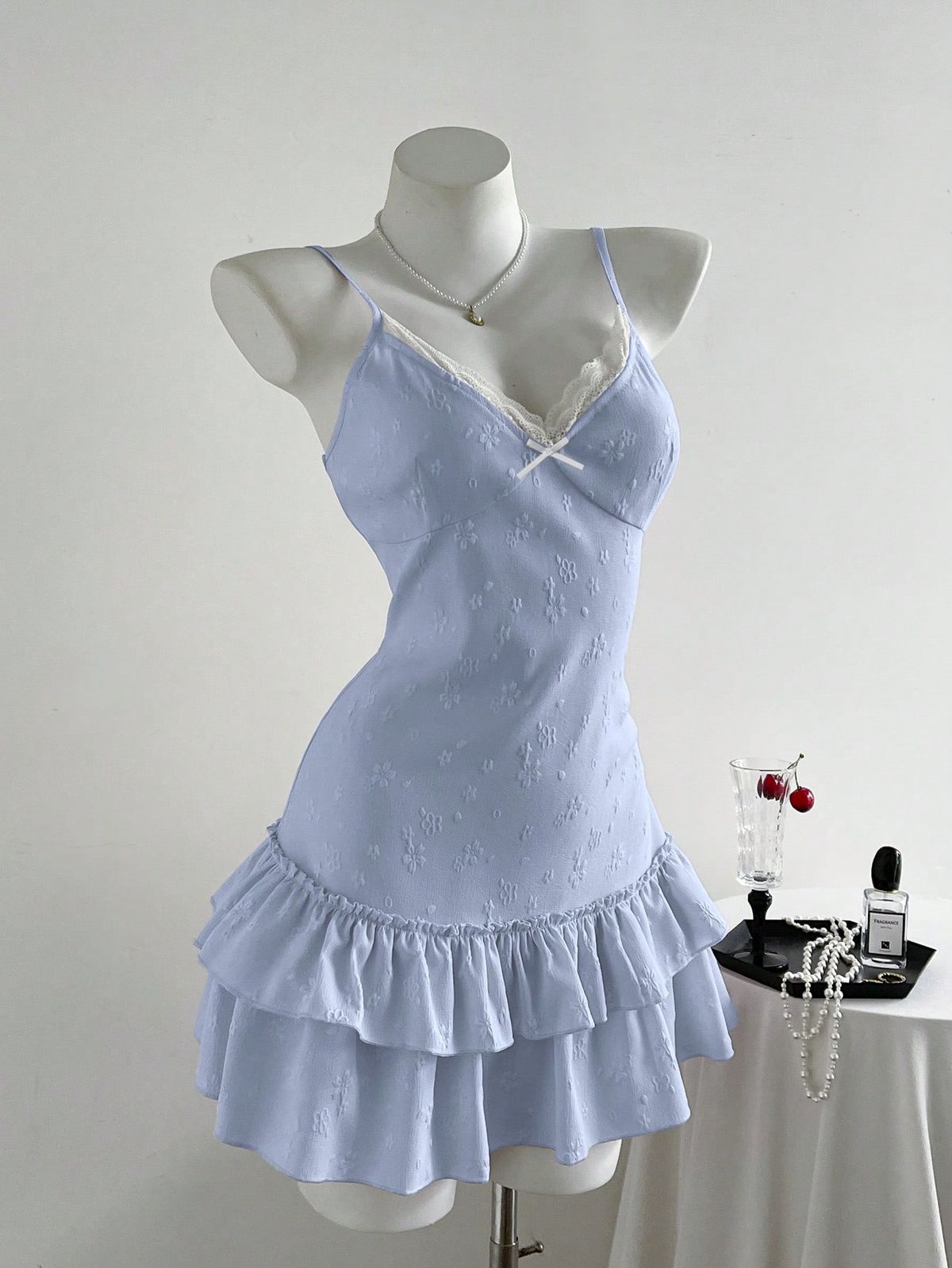 Pretty A-Line Spaghetti Straps Satin Lace Tiered Short Homecoming Dress 19th Birthday Outfits - View 2 | FashionDia