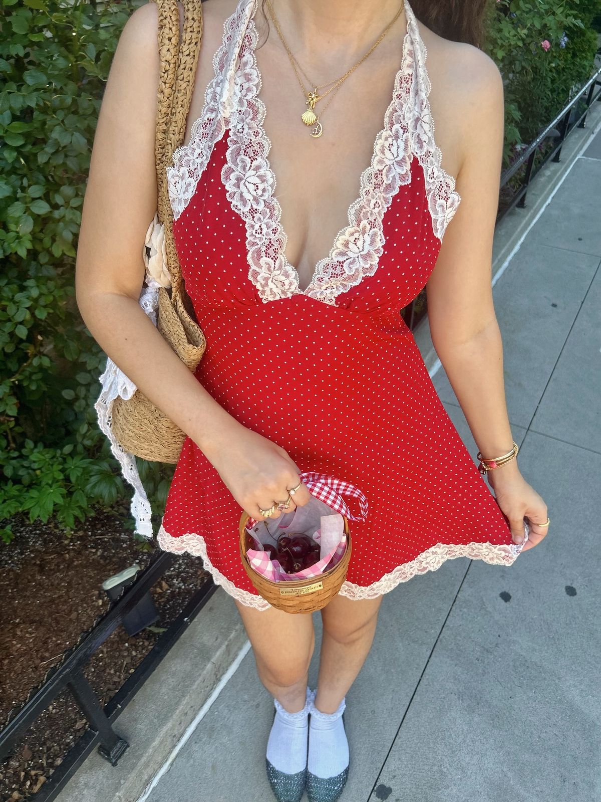 Vintage A-Line Halter Deep V-Neck Satin Polka Dots Lace Backless Mini Short Homecoming Dress 20th Birthday Outfits - View 2 | FashionDia