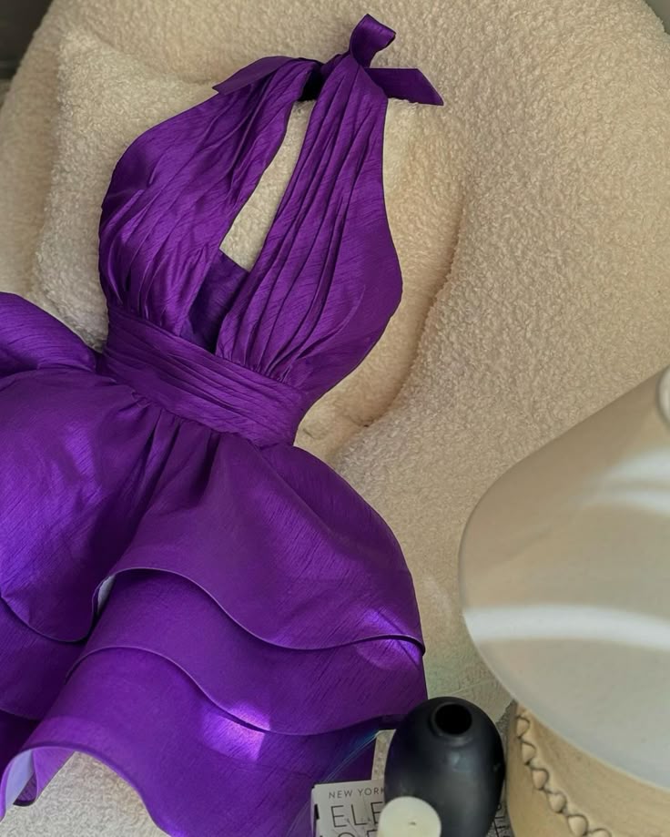 Dark Purple A-Line Halter Satin Short Homecoming Dress 18th Birthday Outfits - FashionDia
