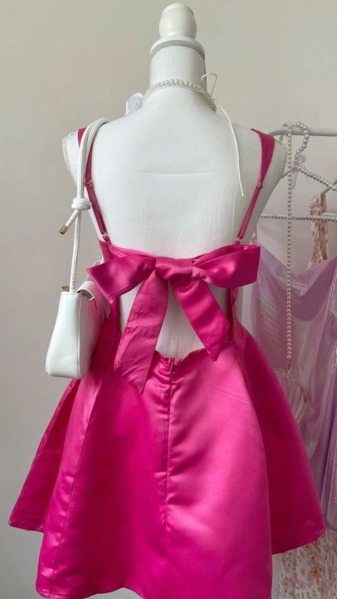 Chic Hot Pink A-Line Square Satin Short Homecoming Dress 18th Birthday Outfits - View 2 | FashionDia