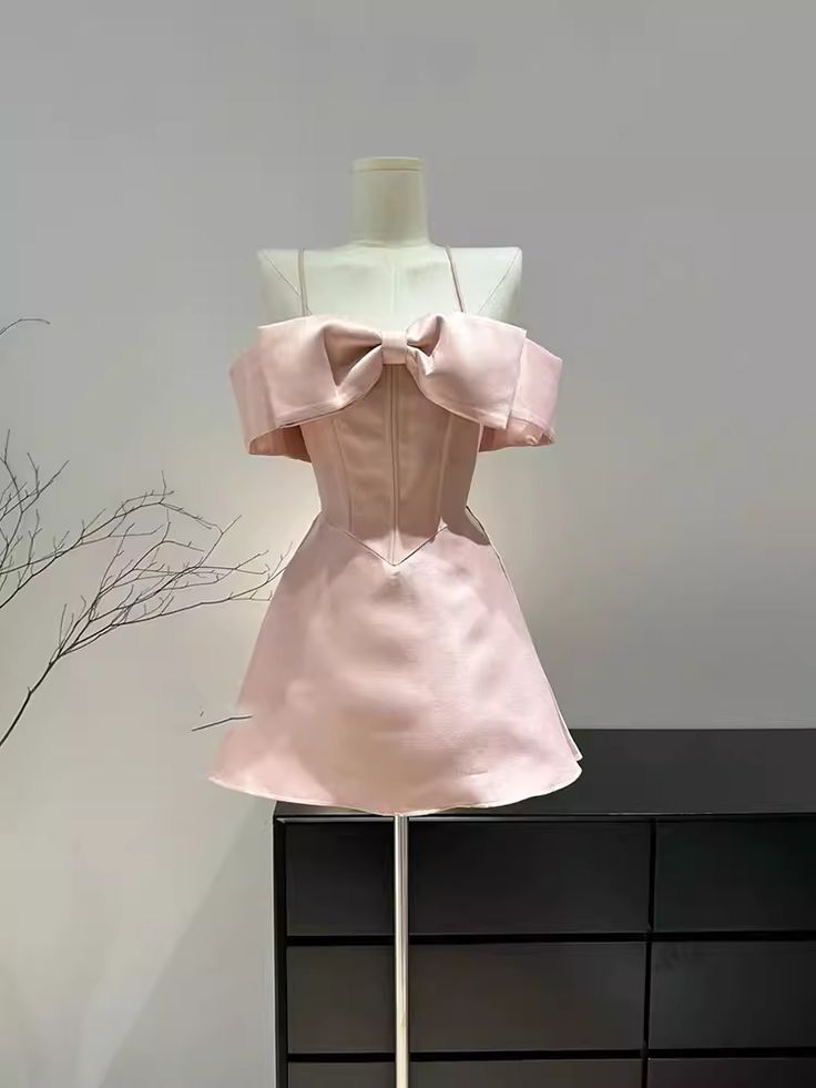 Cute Pink A-Line Off-the-Shoulder Satin Short Homecoming Dress 18th Birthday Outfits - FashionDia