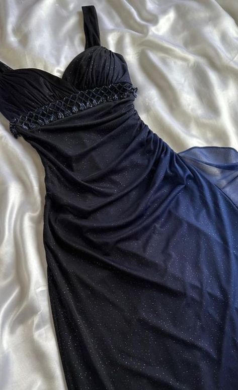 Shiny A-Line Sweetheart Neck Ombre Navy Chiffon Sequin Long Prom Dresses Formal Dress - View 3 | FashionDia