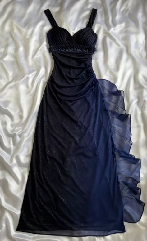 Shiny A-Line Sweetheart Neck Ombre Navy Chiffon Sequin Long Prom Dresses Formal Dress - FashionDia