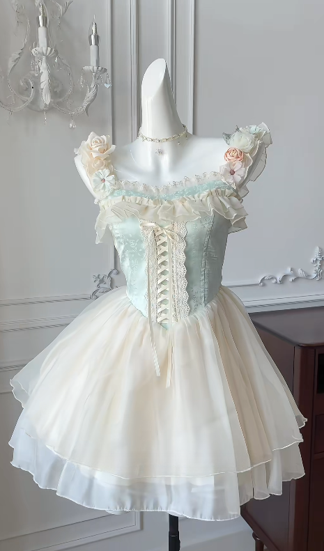 Cute A-Line Square Satin Chiffon Flowers Short Homecoming Dress 16th Birthday Outfits - FashionDia