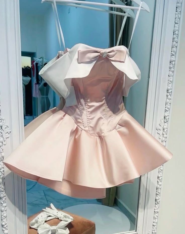 Cute A-Line Off-the-Shoulder Satin Short Homecoming Dress 17th Birthday Outfits - FashionDia