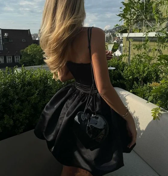 Princess 19th Ball Gown Strapless Black Satin Short Homecoming Dress Birthday Outfits - View 2 | FashionDia
