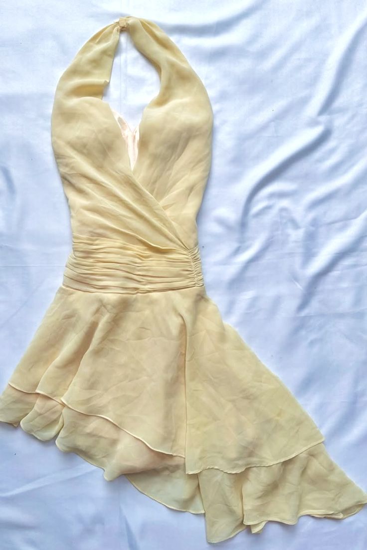 Cute Halter Pastel Yellow A-Line Chiffon Short Homecoming Dress 18th Birthday Outfits - FashionDia