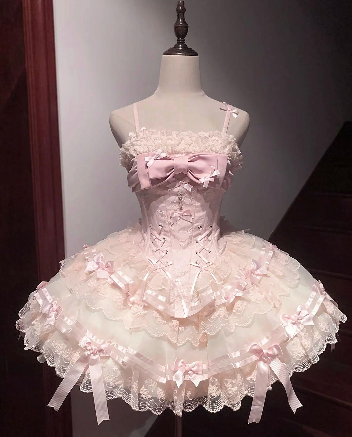 Pretty Pink Ball Gown Spaghetti Straps Tulle Lace With Bow Short Homecoming Dress 17th Birthday Outfits - View 2 | FashionDia