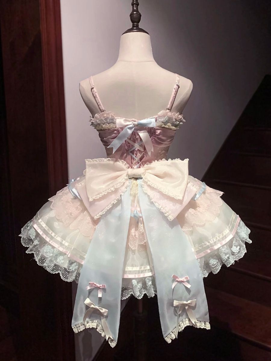 Unique Ball Gown Spaghetti Straps Tulle Lace With Bow Short Homecoming Dress 17th Birthday Outfits - View 3 | FashionDia