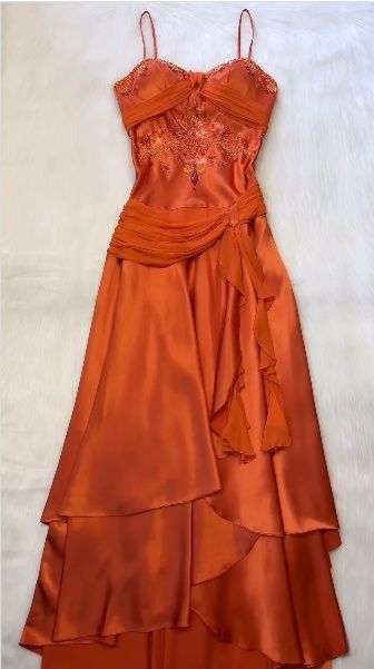 Gorgeous A-Line Spaghetti Straps Satin Chiffon Ruffle Beads Long Prom Dresses Formal Dress - View 3 | FashionDia