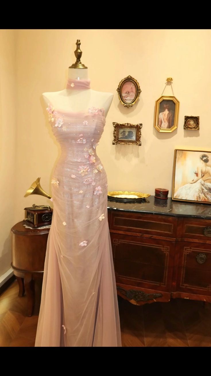Aesthetic Mermaid Strapless Tulle Applique Long Prom Dresses Formal Dress - View 2 | FashionDia