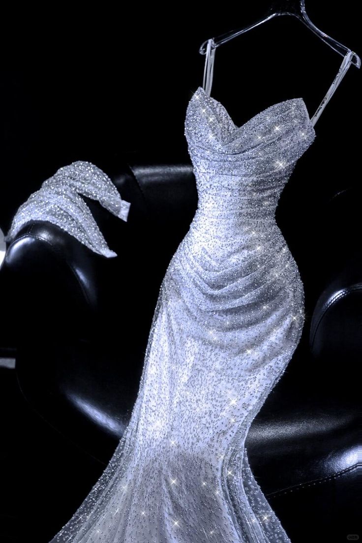Sparkly Mermaid Spaghetti Straps Tulle Pleated Sequin Long Prom Dress,Formal Dress - FashionDia