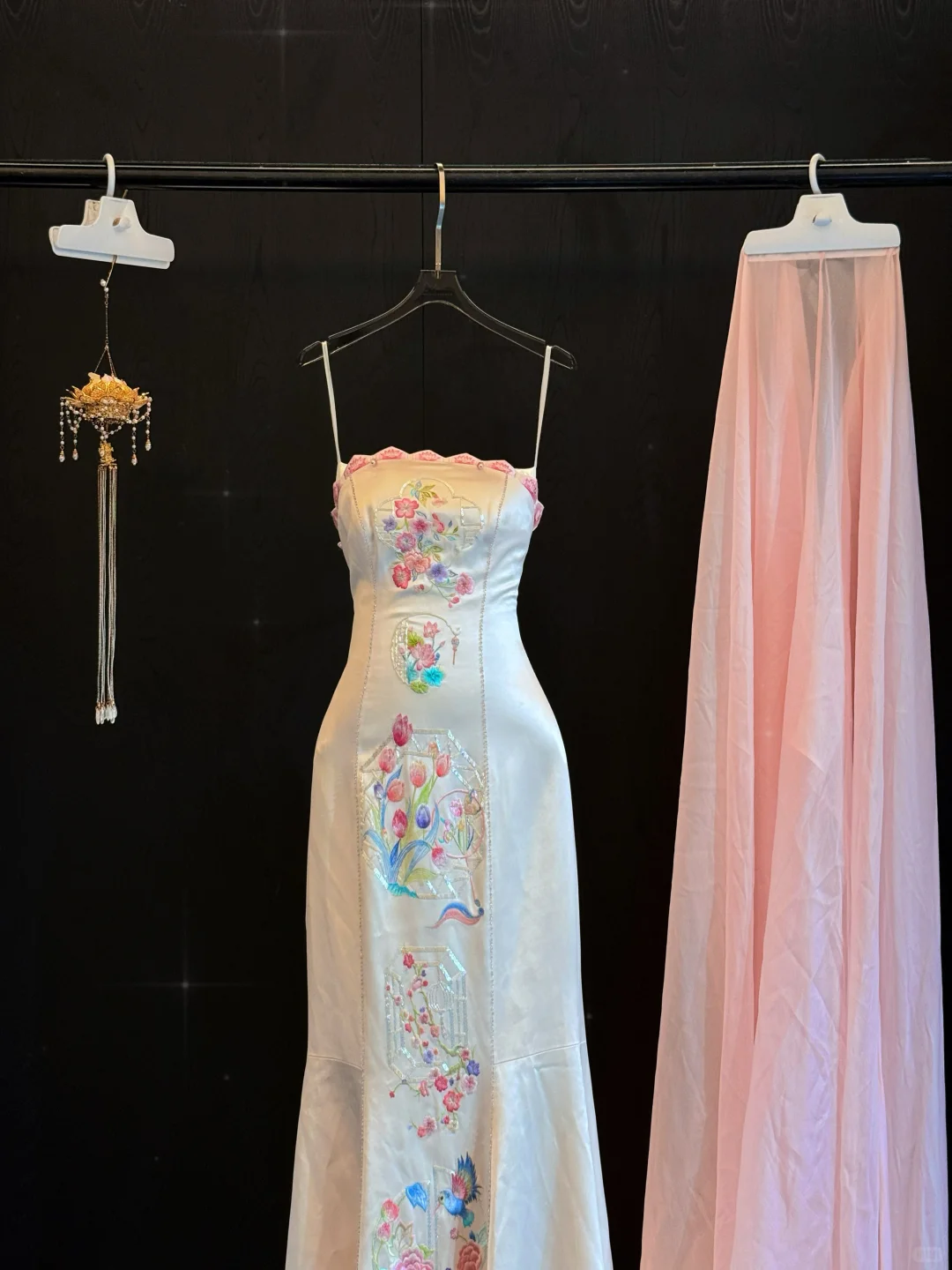 Modest Mermaid Spaghetti Straps Satin Embroidery Long Prom Dress,Formal Dress - View 3 | FashionDia