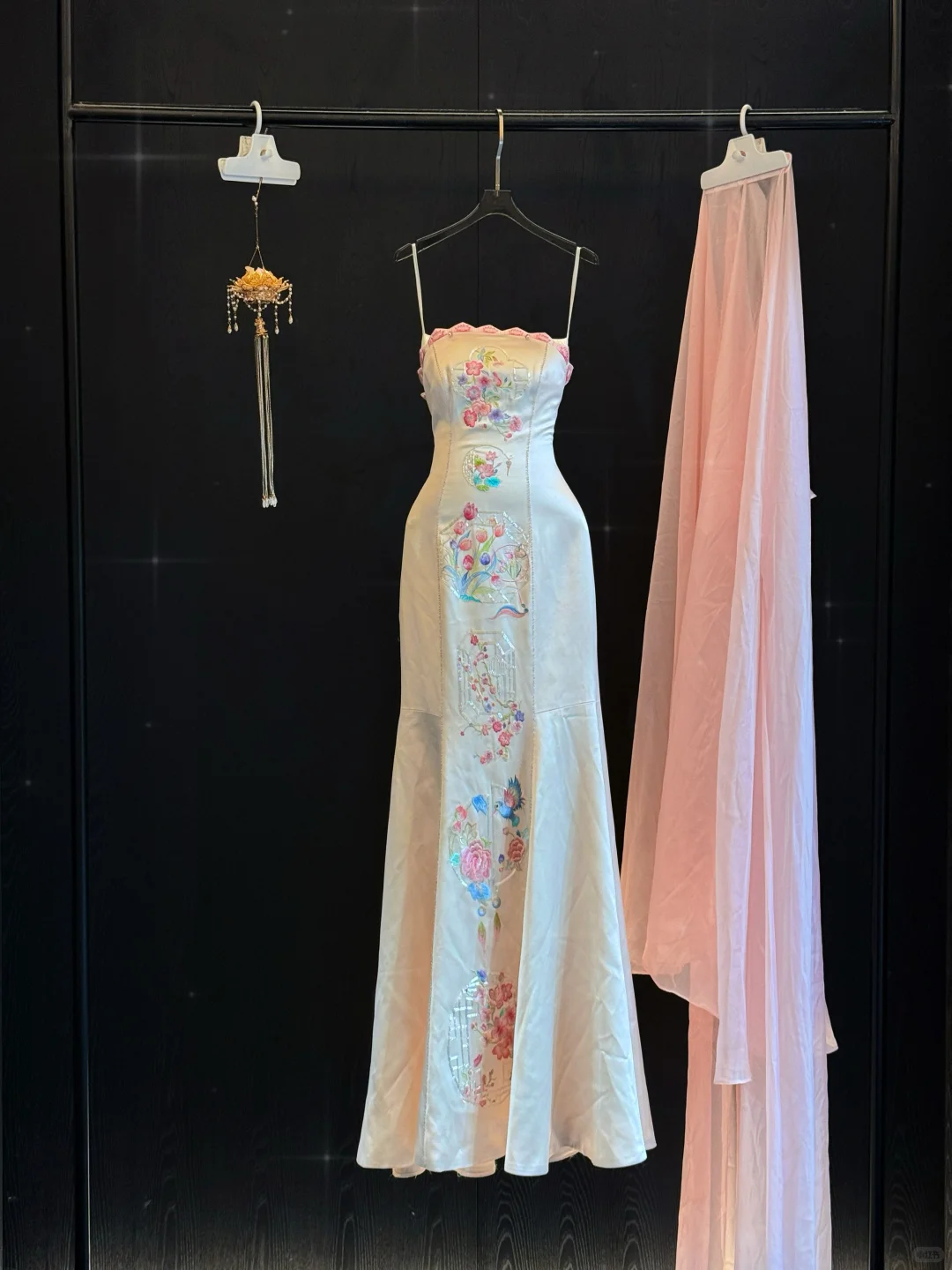 Modest Mermaid Spaghetti Straps Satin Embroidery Long Prom Dress,Formal Dress - View 5 | FashionDia